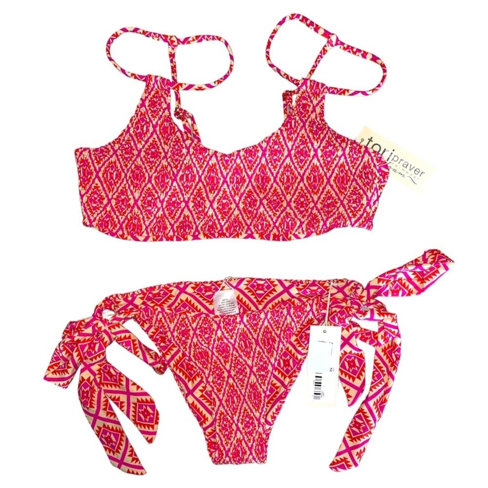 Tori Praver x Target Seafoam Textured 2-piece Bikini Geometric Pink Print NEW